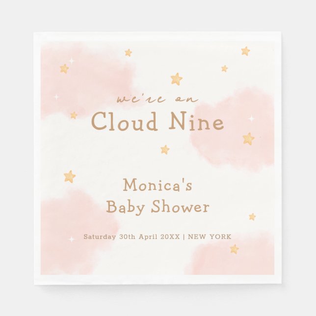 Rosa Cute Cloud Nine Girl Baby Shower Pappersservett (Framsidan)