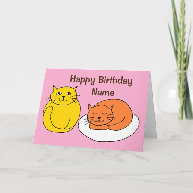 Rosa Cute Cudely Cats Tecknad Birdday Card Kort (Framsida)