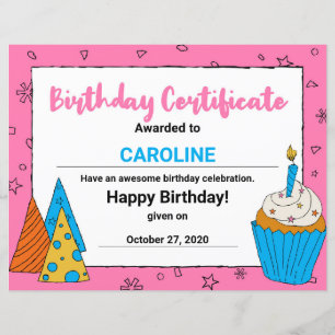 Rosa Cute Cuptårta Clipart Birthday Certificate