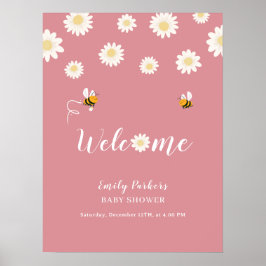 Rosa Cute Daisy Bloom Baby Shower Välkomsttecken Poster