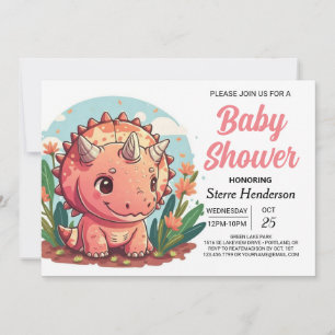 Rosa Cute Dinosaur Girl Baby Shower Inbjudningar