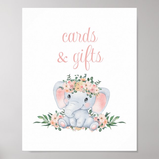 Rosa Cute Elephant Baby Shower Cards and Gifts Poster (Framsidan)