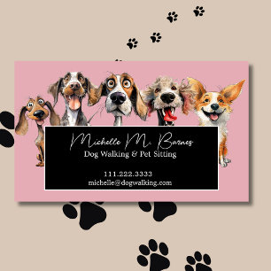 Rosa Cute Funny Puppy Dog Walker Pet Sitter Magnetiska Visitkort