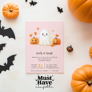 Rosa Cute Ghost Spooktacular Trick eller Behandlin Inbjudningar