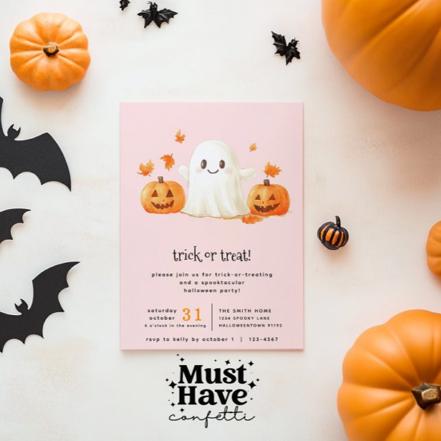 Rosa Cute Ghost Spooktacular Trick eller Behandlin Inbjudningar (Skapare uppladdad)