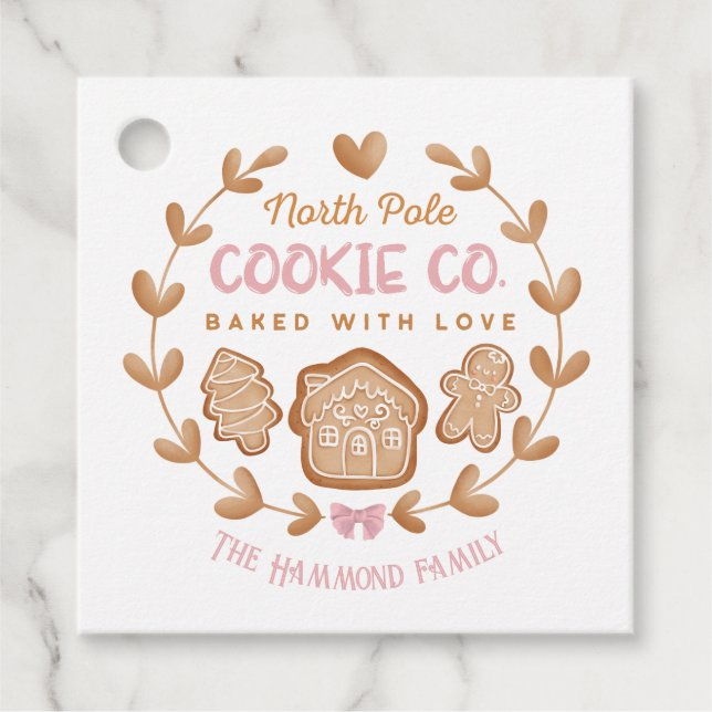 Rosa Cute Gingertea jul Cookies Exchange Gåvor Etiketter (Framsida)