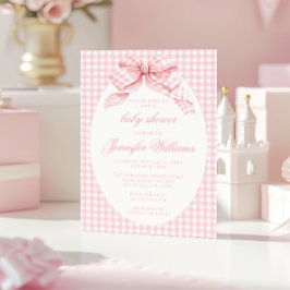 Rosa Cute Gingham Coquette Bow Flicka Shower Inbjudningar