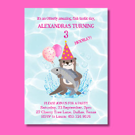 Rosa Cute Girl Sea Otter Birthday-inbjudan Inbjudningar