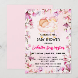 Rosa Cute Girl Söt drömblomma Babyduschbarn Inbjudningar