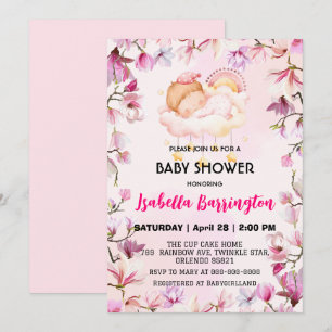 Rosa Cute Girl Söt drömblomma Babyduschbarn Inbjudningar