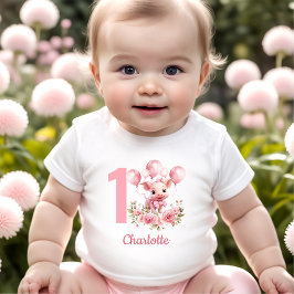 Rosa Cute Gris Farm 1:a födelsedag Namn Flicka T Shirt