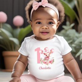 Rosa Cute Gris Girl Farm 1st Birthday Baby T-Shirt
