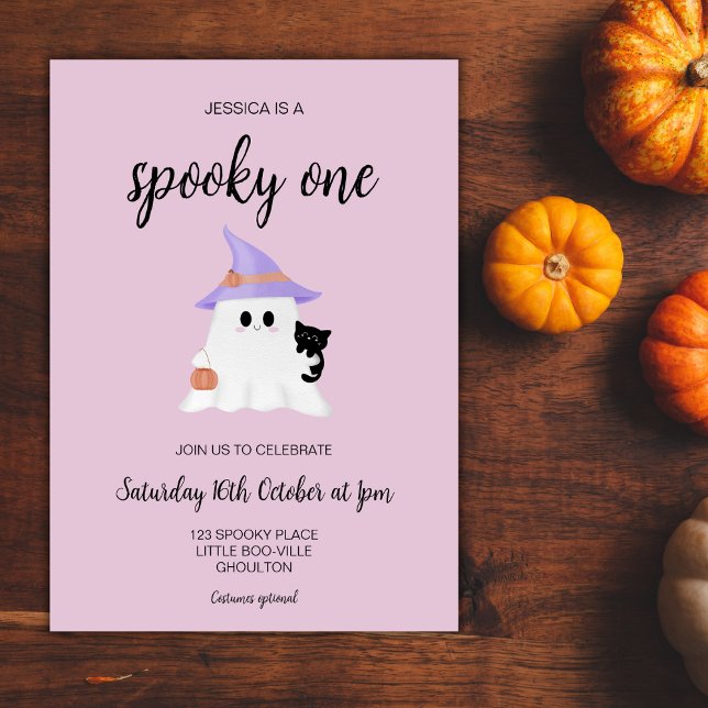 Rosa Cute Halloween Ghost 1st Birthday Girl Party Inbjudningar (Skapare uppladdad)