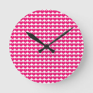 Rosa Cute Hearts Mönster Clock Rund Klocka