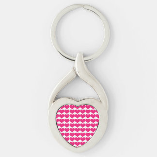 Rosa Cute Hearts Mönster Metall Keychain Twisted Heart Silverfärgad Nyckelring