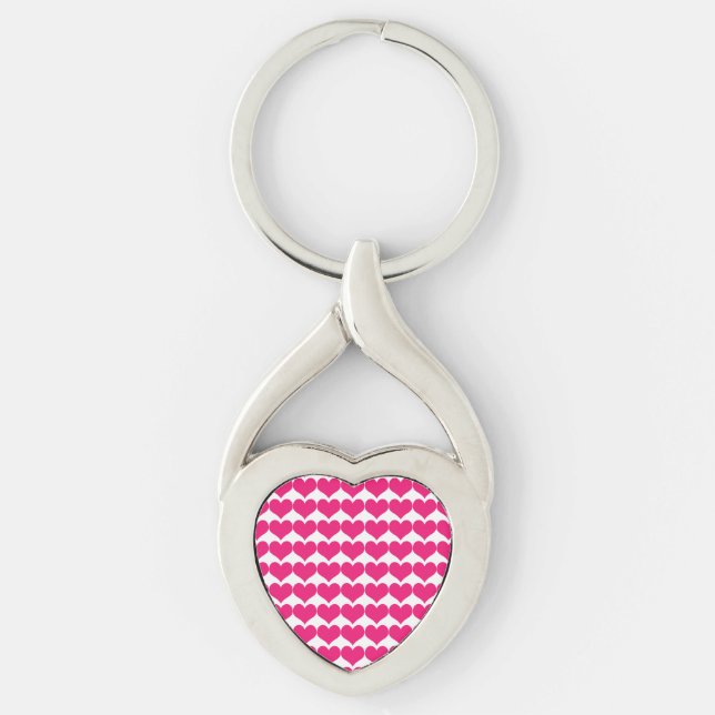 Rosa Cute Hearts Mönster Metall Keychain Twisted Heart Silverfärgad Nyckelring (Framsidan)