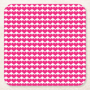 Rosa Cute Hearts Mönster Papper Underlägg Kvadrat