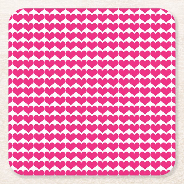 Rosa Cute Hearts Mönster Papper Underlägg Kvadrat (Framsidan)