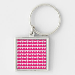Rosa Cute Hearts Mönster Premium Keychain Fyrkantig Silverfärgad Nyckelring