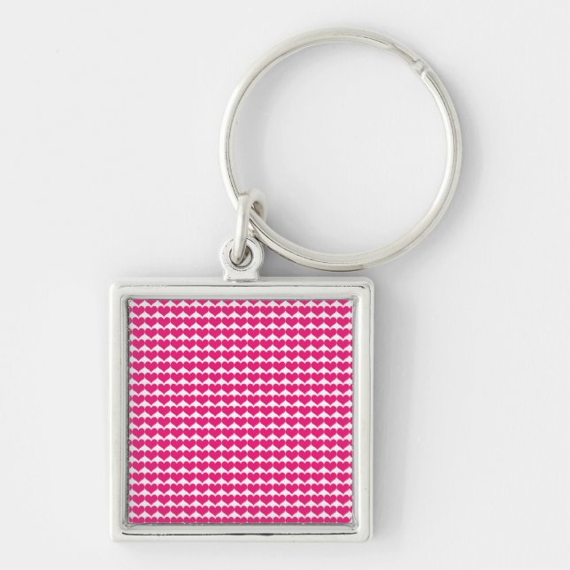 Rosa Cute Hearts Mönster Premium Keychain Fyrkantig Silverfärgad Nyckelring (Framsidan)