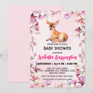 Rosa Cute hjort fader vild blommor babyduschbarn Inbjudningar