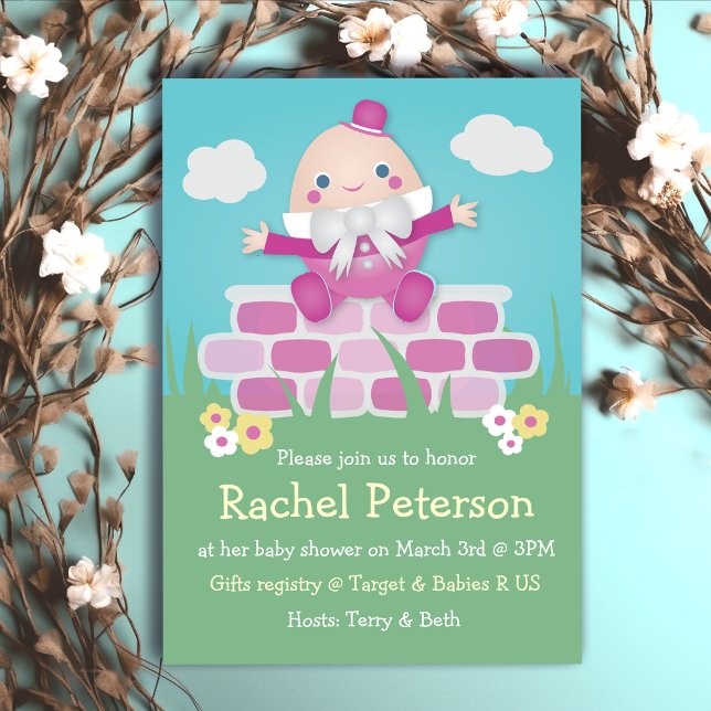 Rosa Cute Humpty Dumpty Baby Shower-inbjudan Inbjudningar (Pink Cute Humpty Dumpty Baby Shower Invitation
)