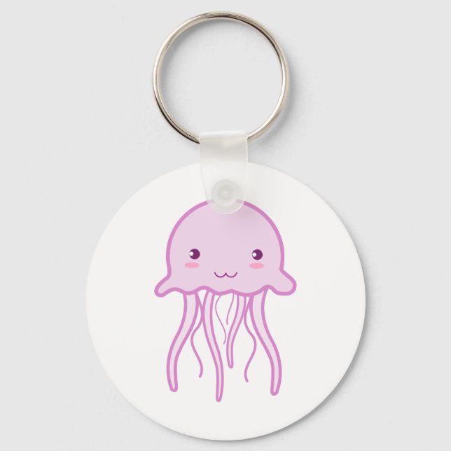 Rosa Cute Jellyfish Nyckelring (Framsida)
