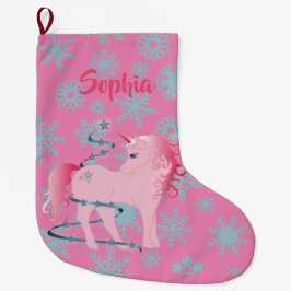 Rosa Cute Jul Unicorn Stor Julstrumpa