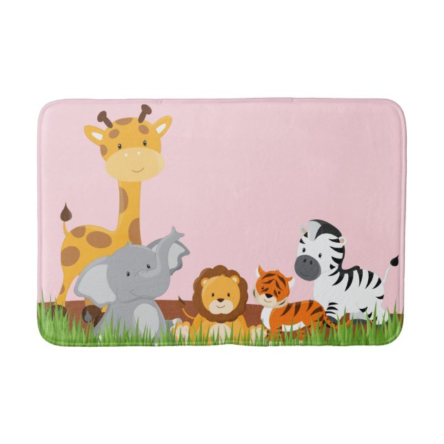 Rosa Cute Jungle Baby djur Bath Mat Badrumsmatta (Framsidan)