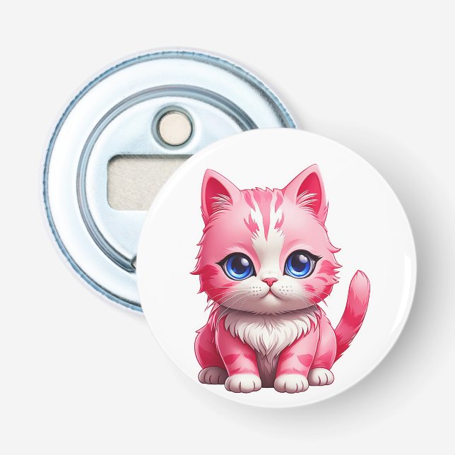 Rosa Cute Kattunge Flasköppnare (Framsidan)
