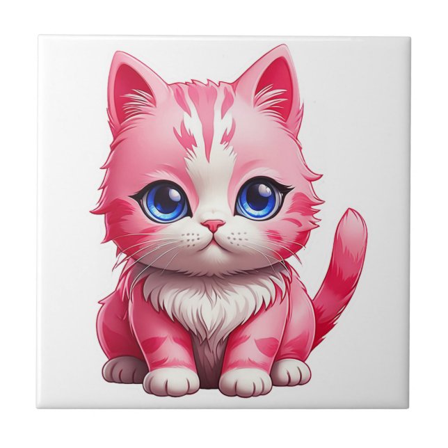 Rosa Cute Kattunge Kakelplatta (Framsidan)
