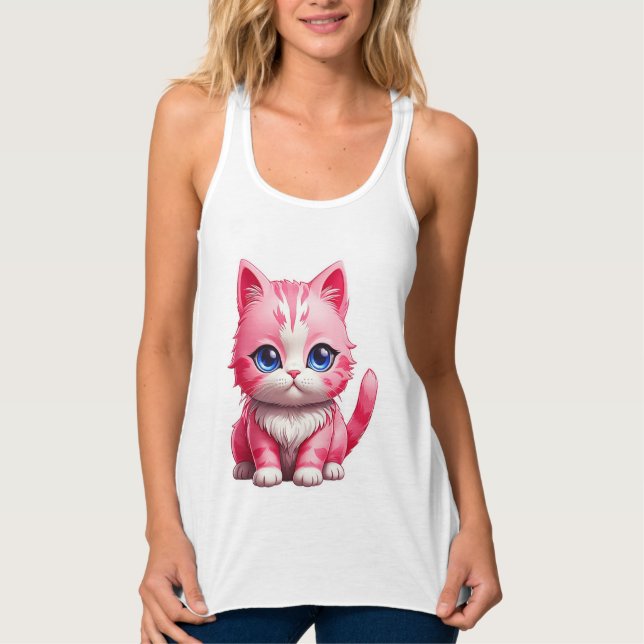Rosa Cute Kattunge Linne Med Racerback (Framsida)
