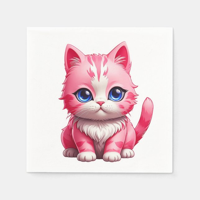 Rosa Cute Kattunge Pappersservett (Framsidan)
