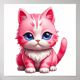 Rosa Cute Kattunge Poster