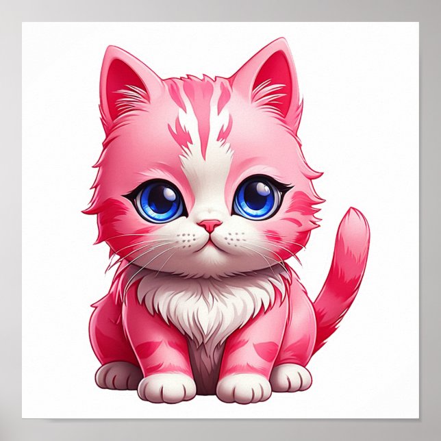 Rosa Cute Kattunge Poster (Framsidan)