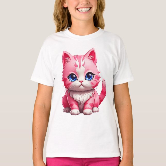 Rosa Cute Kattunge T Shirt (Framsida)
