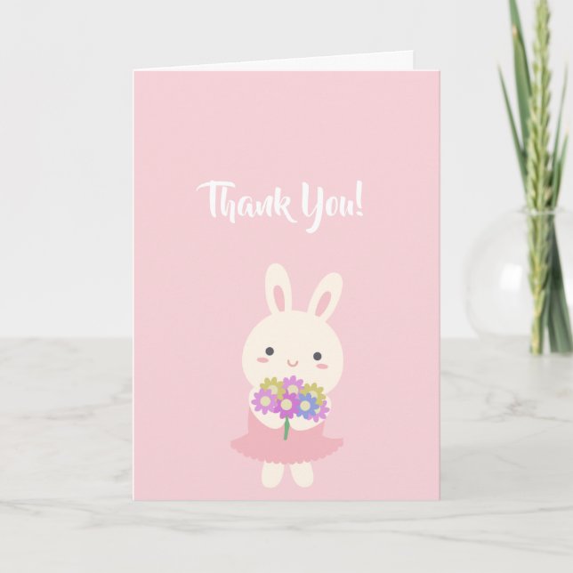 Rosa Cute Kawaii Bunny Rabbit Tack Kort (Framsida)