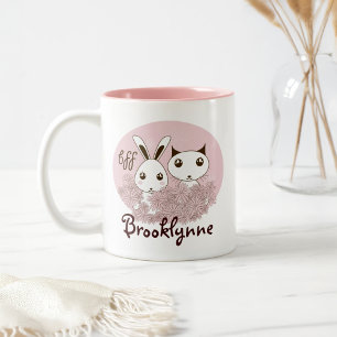 Rosa Cute Kitten Bunny Animal Friends Girls Kids Två-Tonad Mugg