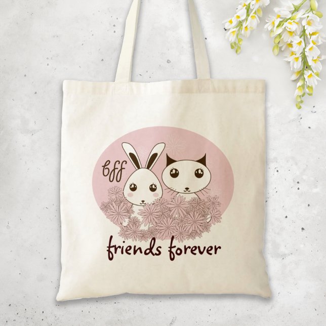 Rosa Cute Kitten Bunny Animal Friends Girls Kids Tygkasse (Skapare uppladdad)