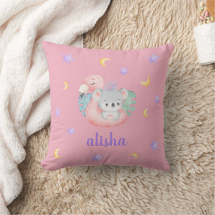Rosa Cute Koala Kids Gift Personlig Namn Kudde