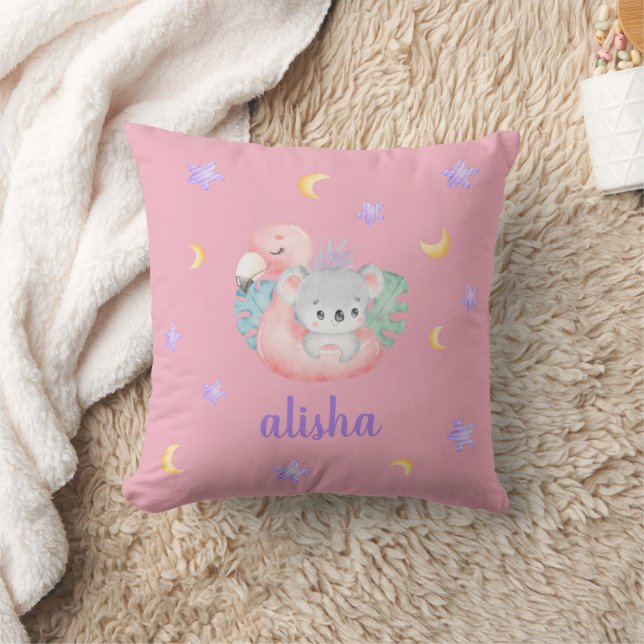 Rosa Cute Koala Kids Gift Personlig Namn Kudde (Filt)