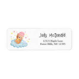 Rosa Cute Little Bear Baby Shower Adress Returadress Etikett