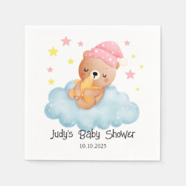 Rosa Cute Little Bear Baby Shower Pappersservett