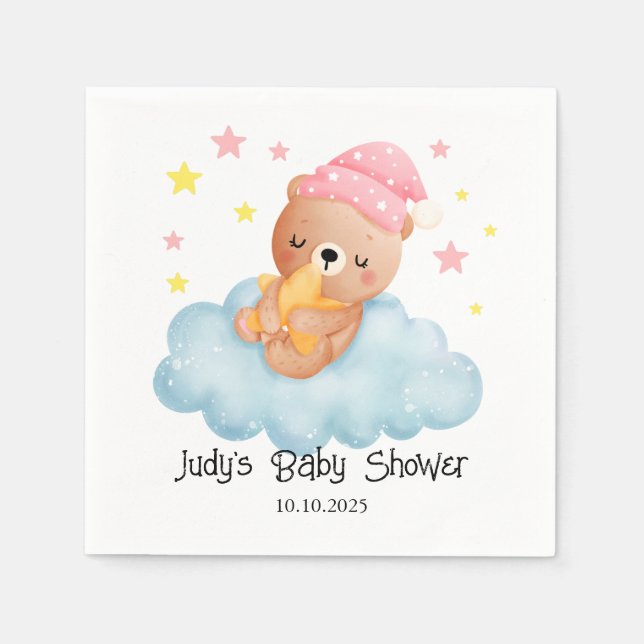 Rosa Cute Little Bear Baby Shower Pappersservett (Framsidan)