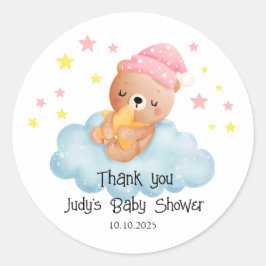 Rosa Cute Little Bear Baby Shower Runt Klistermärke