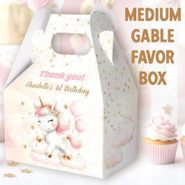Rosa Cute Lycklig Unicorn Girl Birthday Medium Presentaskar