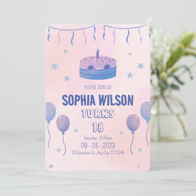 Rosa Cute Minimalist Birthday-inbjudan Inbjudningar (Stående Fram)