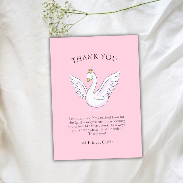 Rosa Cute Modern Sweet Princess Svan Baby Shower Tack Kort (Pink Cute Modern Sweet Princess Swan Baby Shower Thank You Card)