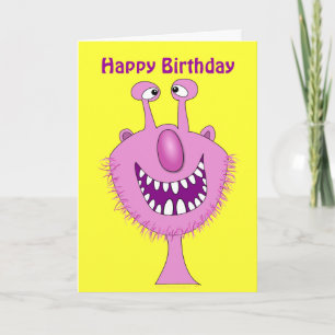 Rosa Cute Monster Grattis på födelsedagen Anpassni Kort