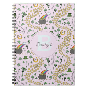 Rosa Cute n' Curvy St patricks day Shamrocks Namn Anteckningsbok